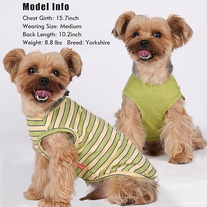KYEESE 2Pack Dog Shirts Striped T Shirt for Medium Dogs Boy Lightweight Sleeveless Vest Cotton Tank Top Clothes, XX-Large,Green+Striped