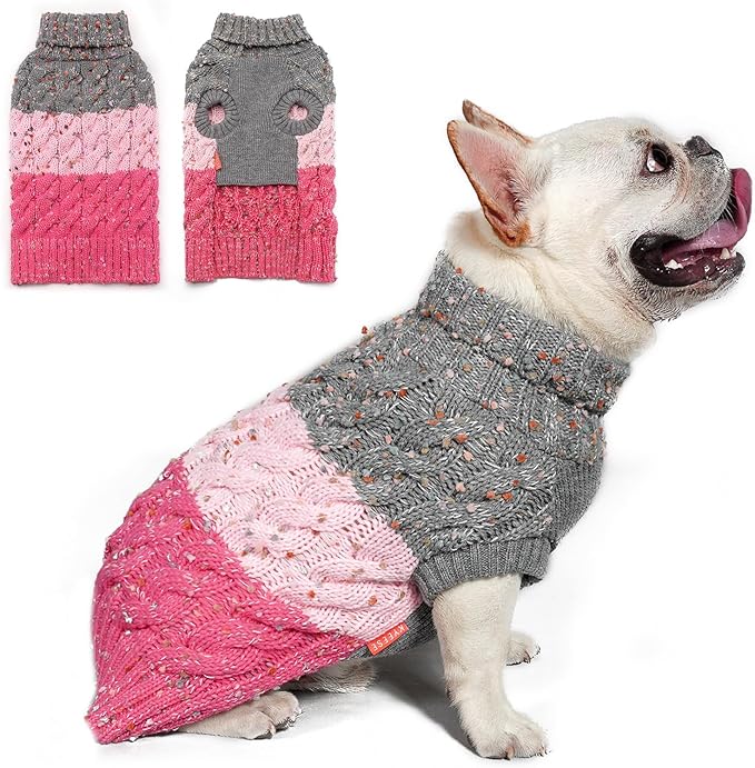 KYEESE Dog Sweater Color Block with Fuzzy Thread Knitted Turtleneck Pet Knitwear with dots in a Variety of Colors for Small Dogs Fall Winter Dogs Clothes, Pink, M
