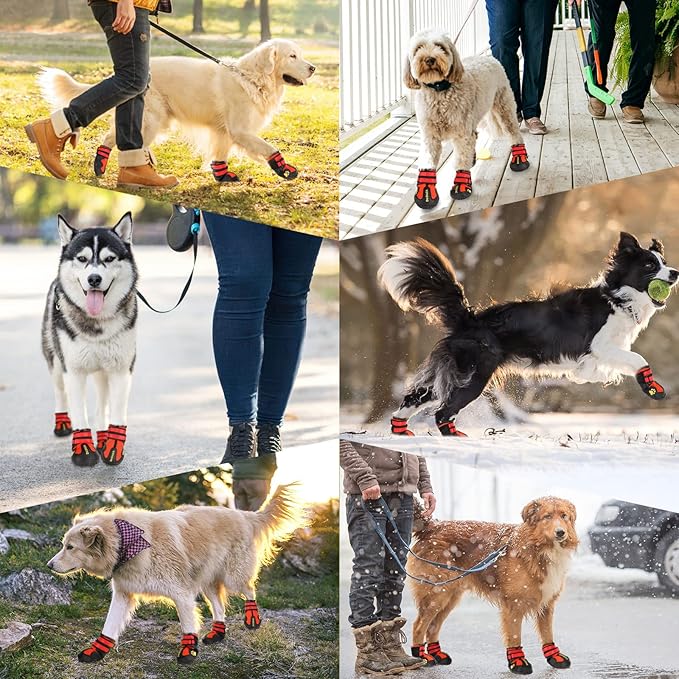 DcOaGt Dog Shoes for Large Dogs, 4PCS Anti-Slip Dog Boots & Paw Protectors for Hot Pavement Winter Snow Hiking Walking, Waterproof Breathable and Reflective Dog Booties for Large Size Dogs