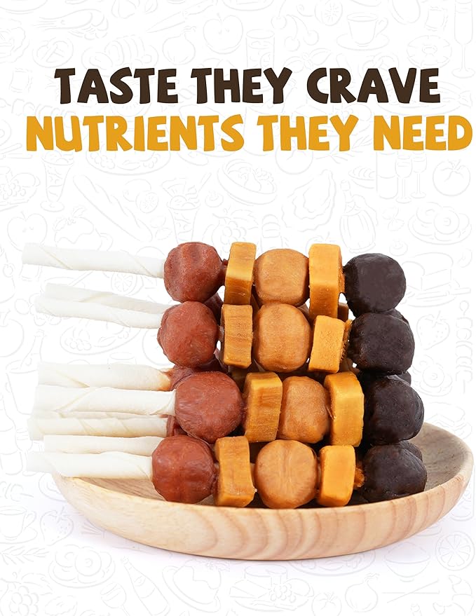 PAWUP Dog Treats, Kabobs Chews Made with Sweet Potato, Turkey, Chicken & Duck, Rawhide Sticks for Dogs, Long-Lasting, High Protein Dog Treat for Small Medium Large Dogs, 12 Count