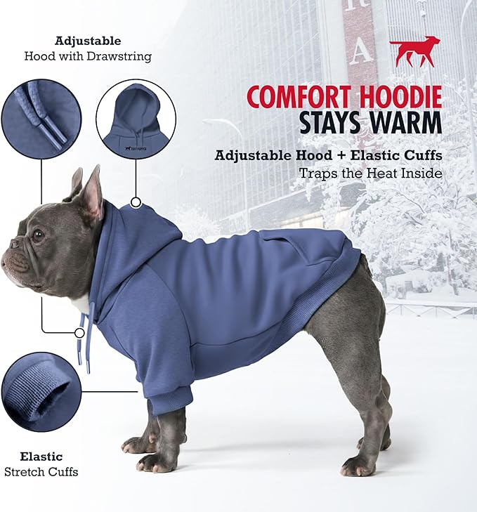 Tuff Pupper Dog Hoodie | Premium Quality 100% Organic Cotton | Ultra Soft Interior for Superior Comfort | Elastic Cuffs & Drawstring for Warmth | Stretch Fit Suitable for All Breeds (Blue, XXS)
