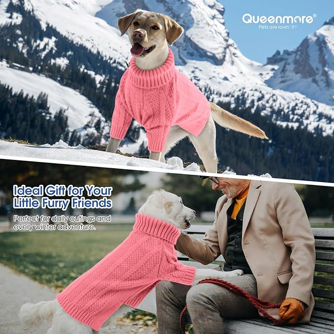 Queenmore Dog Sweater Large Size Dog, Large Dogs Sweater Xmas,Turtleneck Pullover Doggy Sweaters for Dogs Girls Boys,Sweater Pet L,Thanksgiving Knitted Doggy Clothes for French Bulldog(Pink,L)