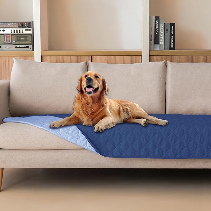 gogobunny 100% Double Sided Waterproof Dog Blanket Soft Pet Bed Cover Reversible Protect Furniture Couch Sofa Car for Puppy Cat Kids (Dark Navy/Light Navy, 30x80 Inch (Pack of 1))