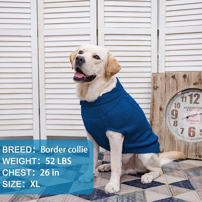 Mihachi Turtleneck Dog Sweater - Winter Coat Apparel Classic Cable Knit Clothes with Leash Hole for Cold Weather, Ideal Gift for Pet in New Year