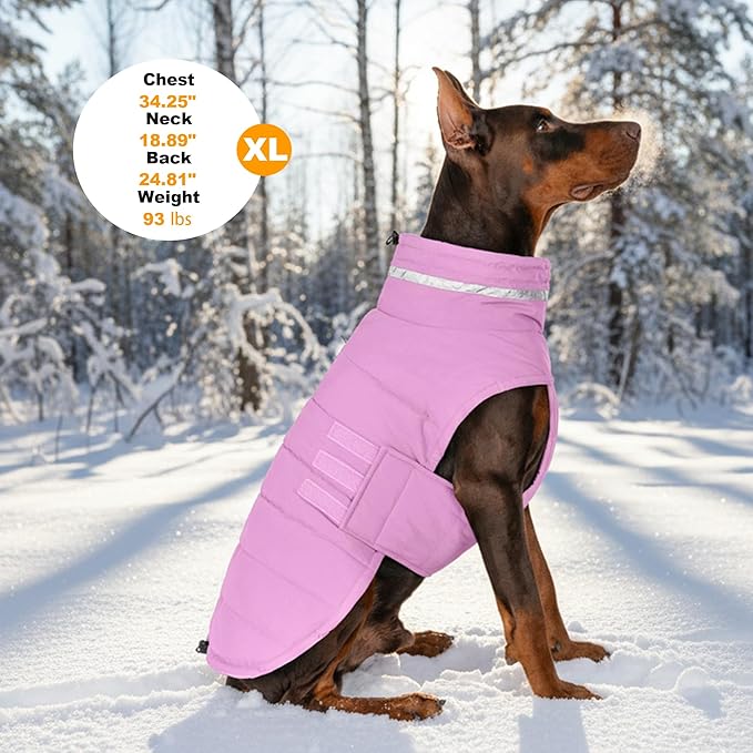 Dog Coat, Waterproof Winter Jacket, Warm Windproof Jacket, Reflective Adjustable Turtleneck Coats for Small Dogs with Hook & Loop - Lilac - S