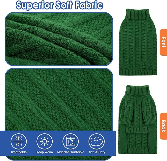 Queenmore Dog Sweaters for Medium Dogs Girls Boys,Soft Dog Sweater Christmas,Turtleneck Pullover Pet Sweaters Knitwear Outfit for Holiday,Knitted Soft Thick Warm Sweater for Bulldog,Dachshund(Green,M)