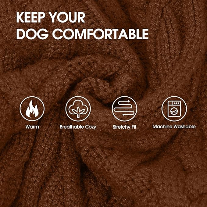 IECOii Girl XXXL Dog Sweater Dress, Girl Dog Sweaters for Extra Large Dogs Turleneck, Caramel,XXXLarge, Thermal Warm Knitwear with Leash Hole, Adorable Cable Knit Sweater for Christmas & Thanksgiving