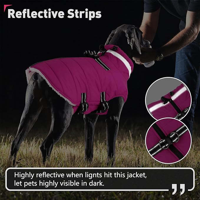 Dogcheer Dog Coat, Waterproof Dog Jacket with Harness, Reflective Adjustable Puppy Winter Coat with Zipper, Christmas Pet Snow Jacket Clothes for Small Medium Large Dogs - Pink XL