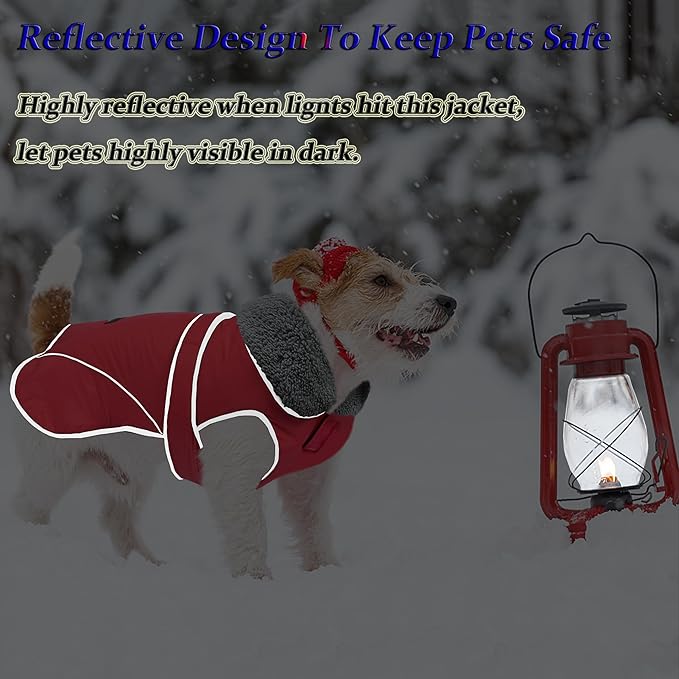 Dogcheer Dog Coat, Waterproof Dog Jacket Reflective Pet Winter Coat with Adjustable Hook & Loop, Christmas Puppy Fleece Jacket Warm Turtleneck Snowsuit for Small Medium Large Dogs - Red, 3XL