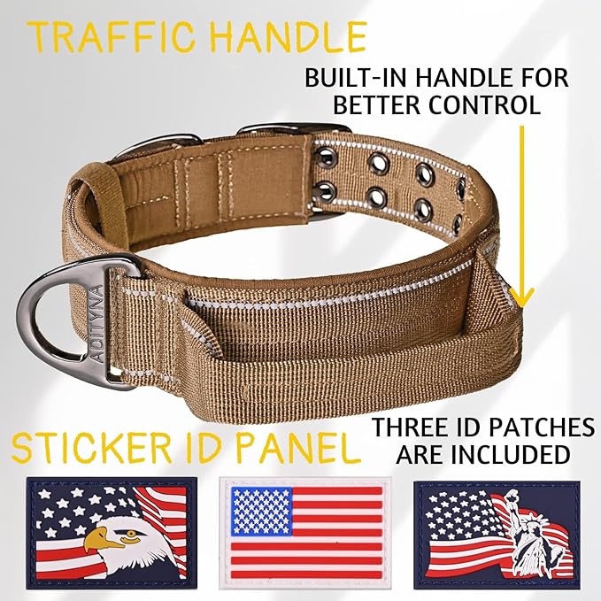ADITYNA Heavy Duty Dog Collar for Extra-Large Dogs - Reflective Big XL Collar with Handle for Training, and Walking - Wide, Thick, Tactical, Soft Neoprene Padded