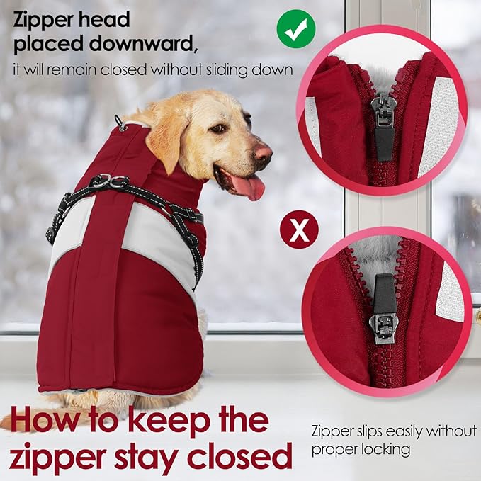 AOFITEE Dog Coat, Large Dog Jacket, Dogs Coat with Harness Built in, Reflective Waterproof Dogs Jackets Winter with Furry Collar, Warm Polar Fleece Pet Sweater Snowsuit for Doberman, Great Dane, XXL