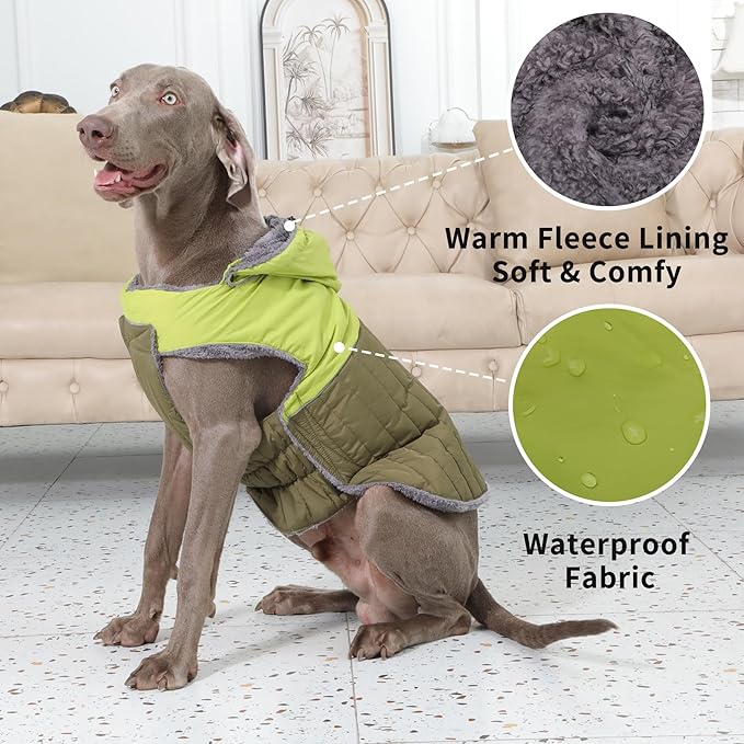 Detachable Hooded Dog Coat with Harness for Small Dogs,Super Warm Fleece Puppy Jacket for Cold Winter Doggie Coats,Green S