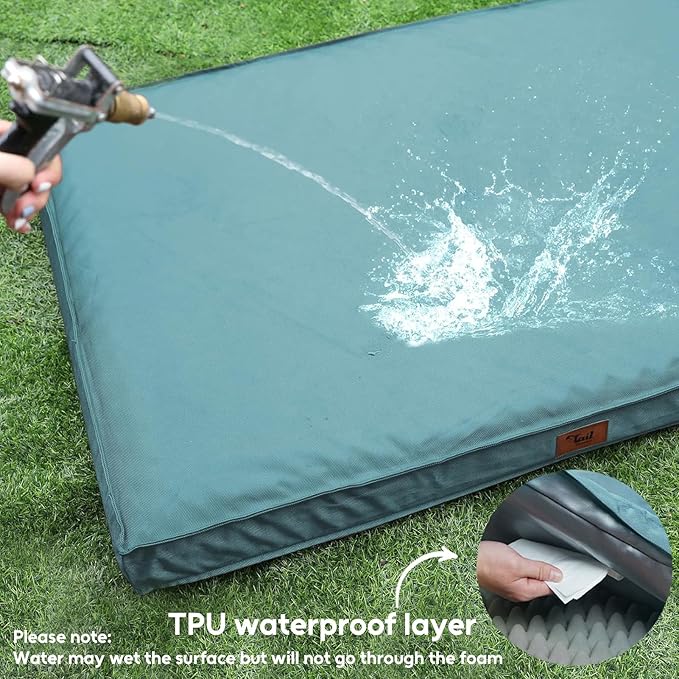 Outdoor Orthopedic Dog Bed for Extra Large Dogs, XL Waterproof Flat Pet Bed 44x32 Inch, Egg Crate Foam with Removable Washable Oxford Cooling Cover, Light Blue
