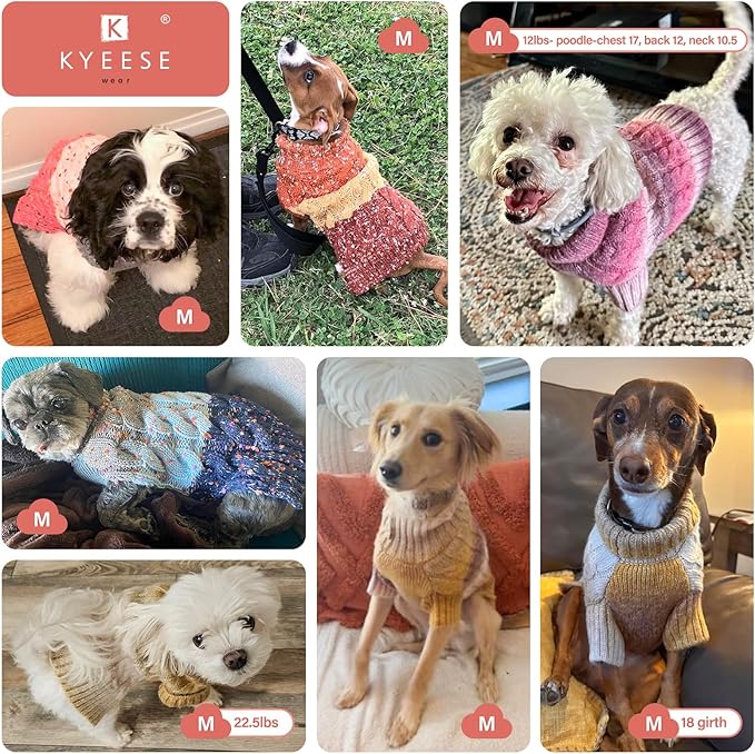 KYEESE Dog Sweater Color Block with Fuzzy Thread Knitted Turtleneck Dog Knitwear with dots in a Variety of Colors for Small Dogs Fall Winter Dogs Clothes, Navyblue, M