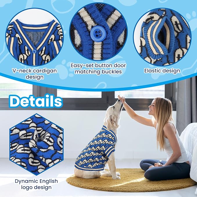 Pet Sweaters for Dogs Boys and Girls, Dynamic Letter Patterned Dog Sweater,Dog Cardigan,Pet Clothes,Pet Knitted Clothing,Fit for Different Seasons and Kinds of Dogs (Blue L)