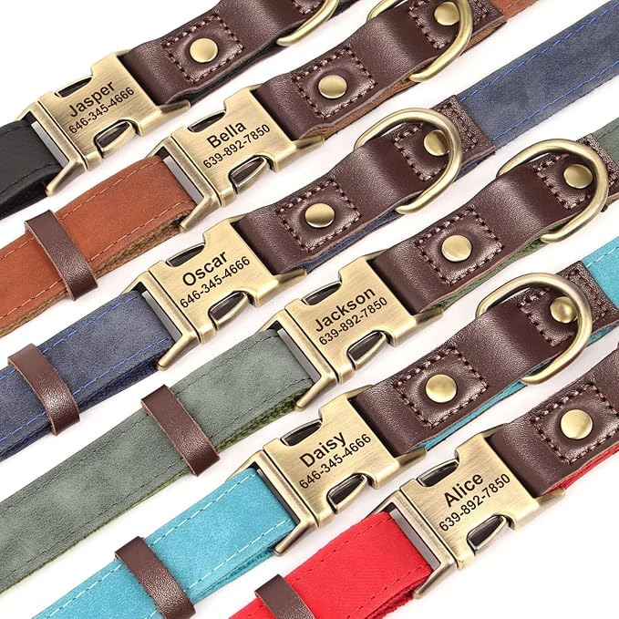 Didog Soft PU Leather Dog Collar for Large Dogs,Classic Adjustable Dog Collars with Quick Release Metal Buckle,Easy Clean and Comfortable with Nylon Lining,Olive Green,L Neck 15-23"