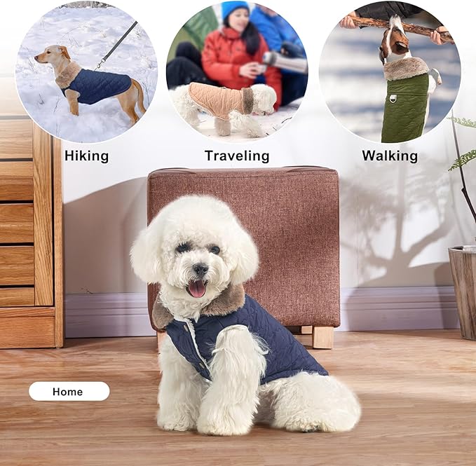 BEAUTYZOO Winter Dog Coat with Harness Built in, Warm Dog Puffer Jacket Vest Padded Fleece Cold Weather Coats Windproof Waterproof Snow Jackets Clothes for Small Medium Puppy, Blue S