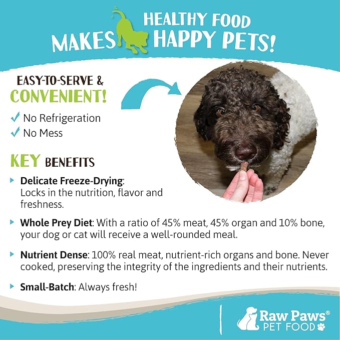 Raw Paws Freeze Dried Dog Food & Cat Food - Rabbit Recipe, 16-oz - Made in USA - Freeze-Dried Dog Food, Raw Dog and Cat Food