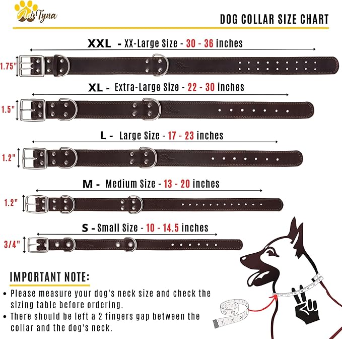 ADITYNA Heavy Duty Leather Dog Collar - Soft and Strong Leather Collar for Large Breeds (Large: Fit 17" - 23" Neck, Brown - Gold Colored Buckle)