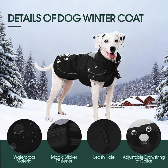 Kuoser Dog Jacket, Dog Coats for Medium Dogs, Warm Pet Winter Coat Jacket, Adjustable Fleece Pet Puffer Vest, Windproof Waterproof Doggie Raincoat Snowsuit Outfits with Reflective Strips