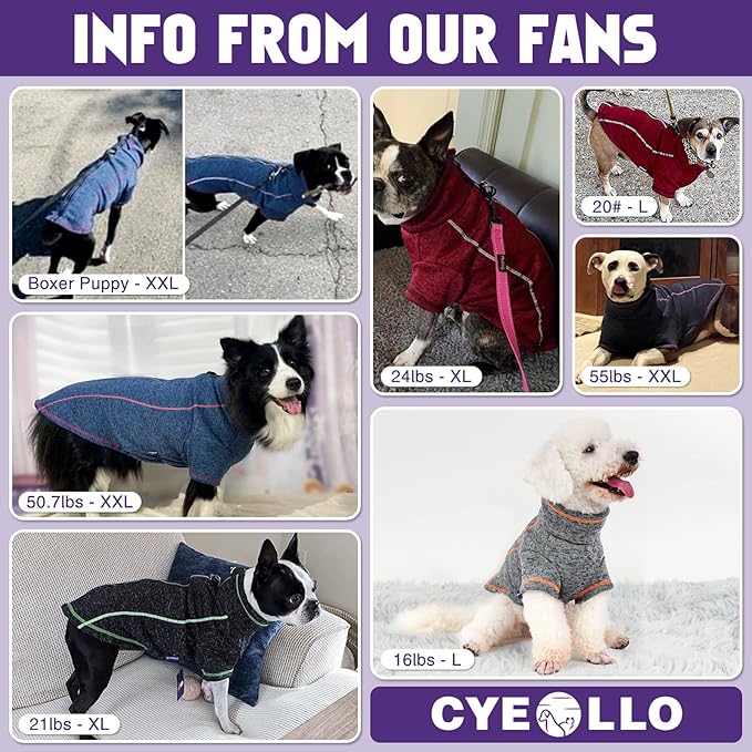 cyeollo Dog Sweater Coat Reflective Jacket Zipper up Fleece Dog Sweaters with D Ring Thick Winter Coat for Large Dogs