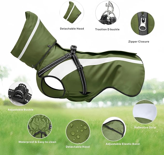 Mosucoirl Dog Raincoat Waterproof Raincoats for Dog Reflective Dogs Rain Jackets with Hood Hoodie Pet Rain Poncho Coat for Small Medium Large Dogs Puppies S-XXL (Green, XXL)