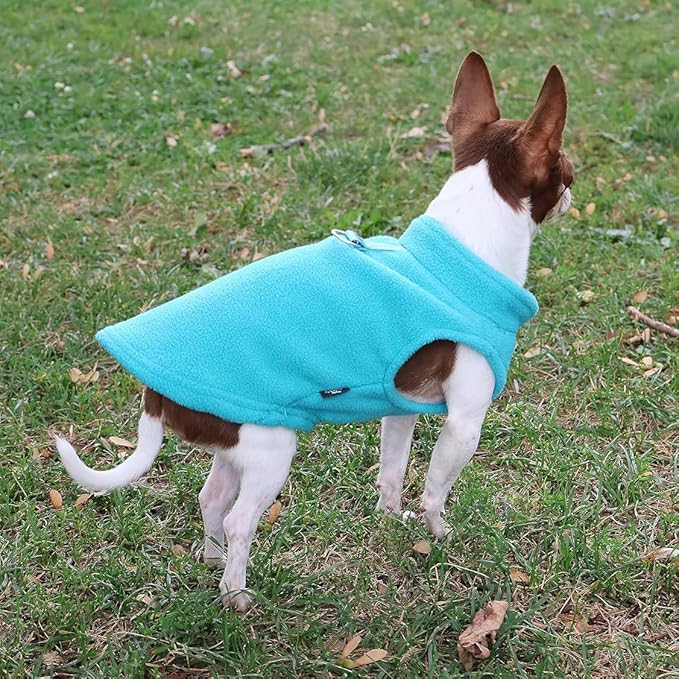 JACKO & CO - Fleece Vest Dog Sweater with Leash Ring - Soft, Warm & Lightweight Pullover Coat for Small & Medium Dogs, Puppies & Cats - Cozy Fall/Winter/Spring Pet Jacket (Turquoise, X-Small 2-4lbs)
