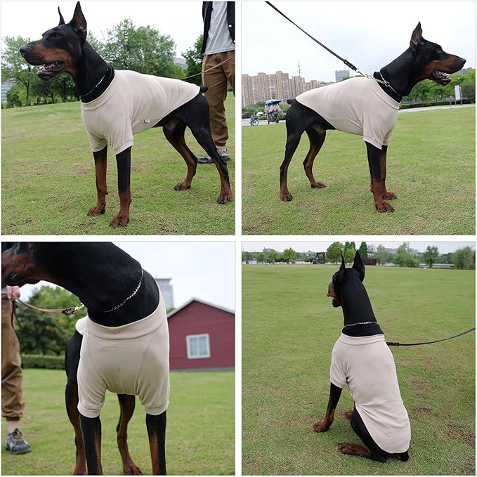 Lovelonglong Ribbed Dog T-Shirt Cotton Knitted Dog Sweaters for All Season Pet T-Shirts for Large Medium Small Dogs Beige 2XL