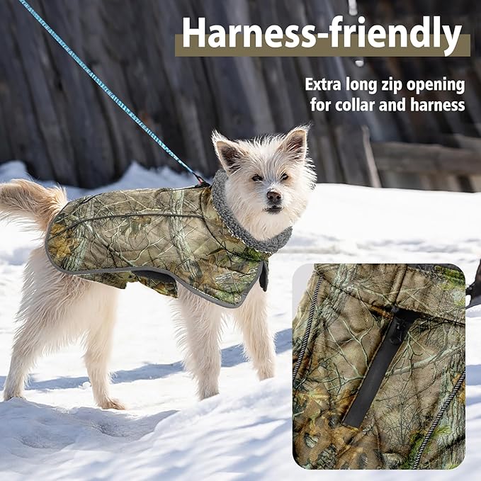 Fragralley Dog Coat Large, Waterproof Dog Jacket with Warm Fleece Lining, Adjustable Reflective Dogs Winter Coat, Turtleneck Pet Coats for Cold Weather (Reed Camouflage L)