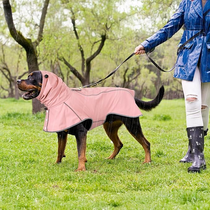 Reflective Dog Raincoat, Windproof & Waterproof Dog Rain Jacket, Adjustable Hooded Pet Poncho with Leash Hole for Small, Medium, Large Dogs(S-2XL) (Pink, Small)