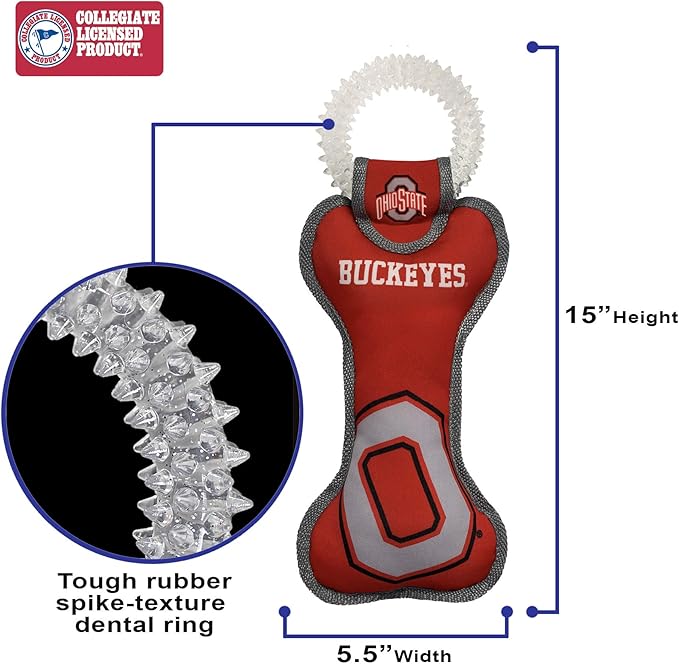 Pets First NCAA Ohio State Buckeyes Dental Dog TUG Toy with Squeaker. Tough PET Toy for Healthy Fun, Teething & Cleaning Pets Teeth & Gum