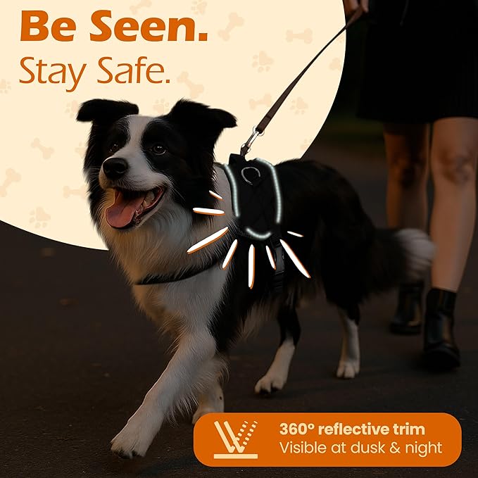 Bark Appeal Black No-Pull Dog Harness for XS to Small Sized Pets – Adjustable, Reflective Vest with 3 Leash Clips for Added Control, Easy Walks & Training – Small