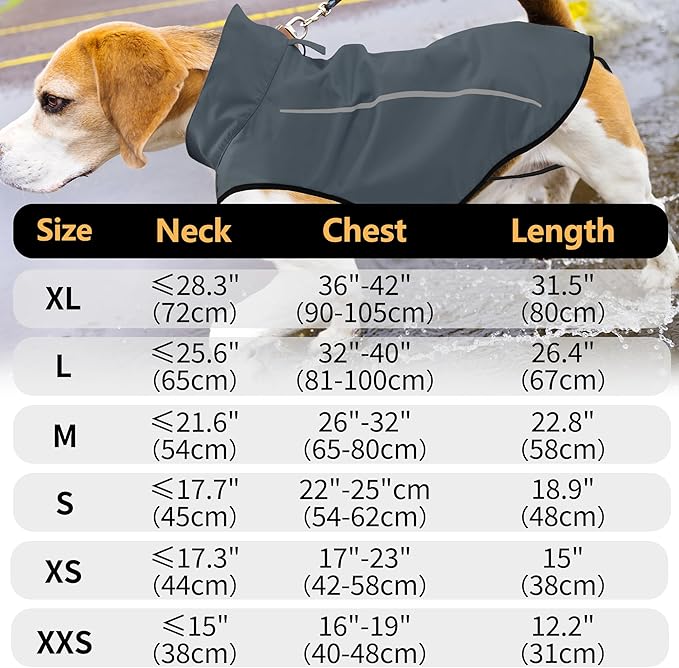 Mile High Life Dog Raincoat, Adjustable Waterproof Reflective Rain Jacket for Small Medium Large Dogs, Lightweight Breathable Pet Rain Coat with Leash Hole(Dark Gray,M Chest 26-32")