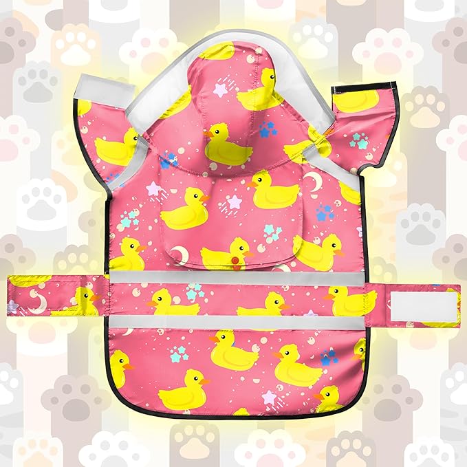 Dog Raincoat, Adjustable Rain Jacket with Hooded Double Layer for Large Medium Small Dogs Puppies, Lightweight Waterproof Rain Coat Poncho with Reflective Stripe Duck Pink,XXL