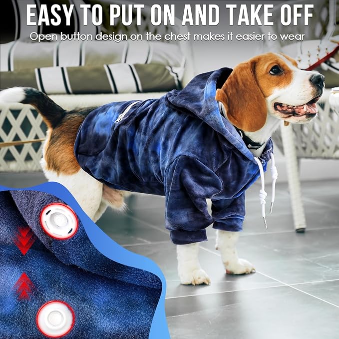 SlowTon Dog Hoodie Tie Dye - Warm Dog Sweater Hoodies with Pocket, Fall Winter Dogs Coat Jacket Pet Outfit Puppy Hooded Sweatshirt Clothes for Small Medium Large Dogs Boy Girl (Blue, XXL)