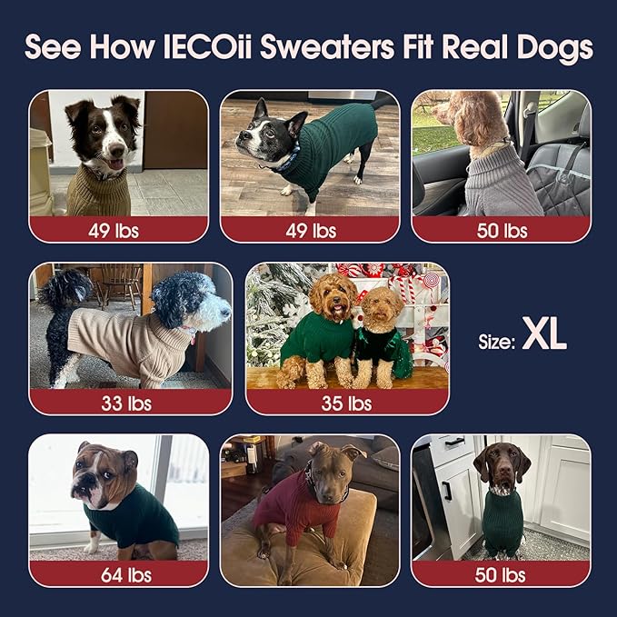 IECOii XL Dog Sweater,Winter Doggy Clothes for Large Dogs Girl Boy,Warm Pullover Xmas Dog Sweater Turtleneck,Lightweight & Good Stretch for Active Dogs Like Beagle,Border Collie (Red,XLarge)
