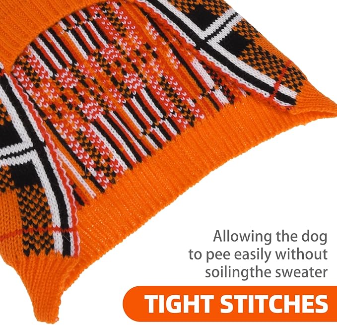 PUPTECK Dog Sweaters for Large Medium Small Dogs - Fall Classic Plaid Style Puppy Holiday Winter Coat Clothes Warm, Reddish Orange, XS