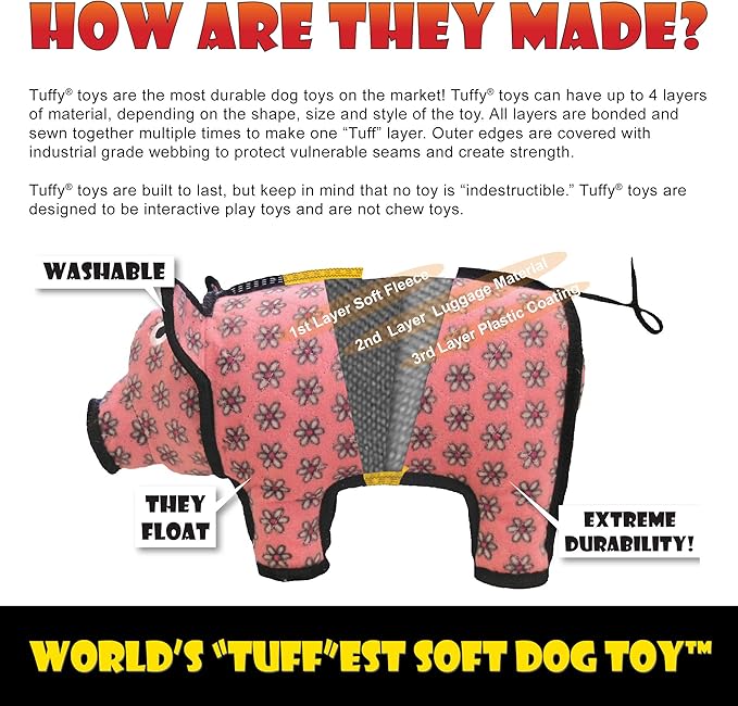 TUFFY - World's Tuffest Soft Dog Toy - Ocean Larry Lobster -Squeakers - Multiple Layers. Made Durable, Strong & Tough. Interactive Play (Tug, Toss & Fetch). Machine Washable & Floats. (Junior 2 Pack)