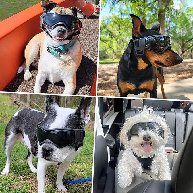 Dog Goggles Medium Breed, Dog Sunglasses Small Breed Dog Eye Sun Light Protection, UV Protection Goggles for Dog with Adjustable Straps, Medium Black