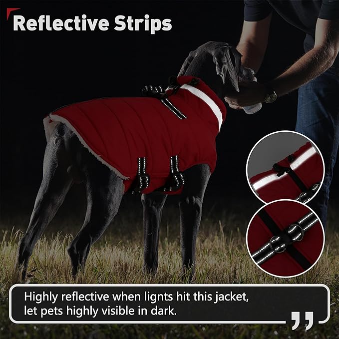 Dogcheer Dog Coat with Harness, Waterproof Dog Jacket Adjustable Pet Winter Coat with Zipper, Christmas Puppy Snow Jacket Fleece Sweater for Small Medium Large Dogs - Red XS