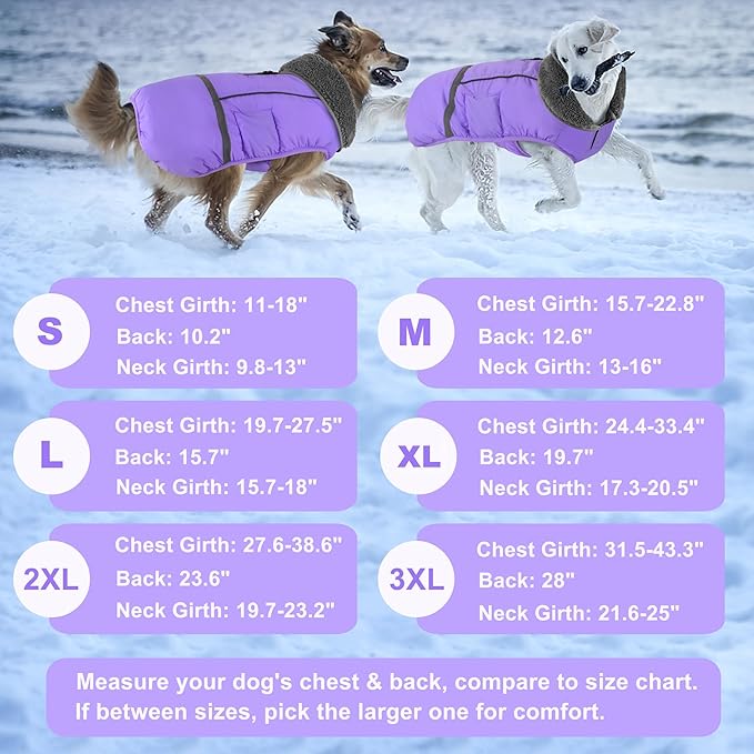 Dogcheer Warm Dog Coat, Waterproof Dog Jacket Christmas Puppy Winter Coat with Buckle, Reflective Adjustable Pet Snow Jacket Fleece Sweater for Small Medium Large Dogs - Taro Purple 2XL
