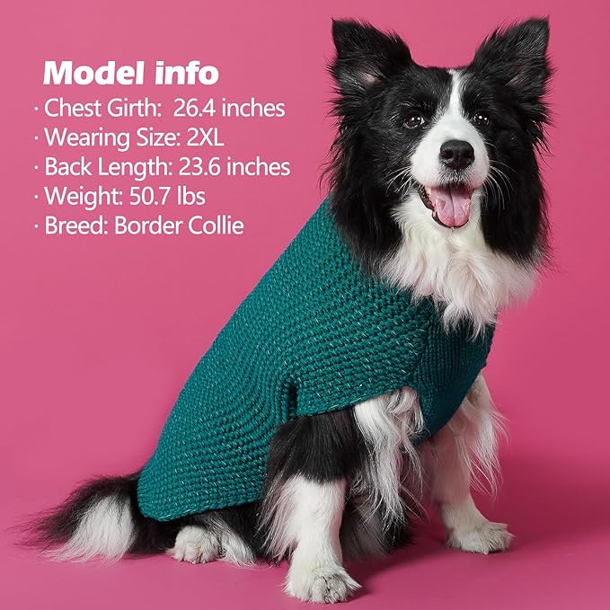 KYEESE Dog Christmas Sweater for Large Dogs with Leash Hole Warm Pullover with Reflective Yarn Male Thick Stretchy Knitwear Winter Soft Pet Coat boy Cold Weather Comfy Dog Sweaters, Green,XXX-Large