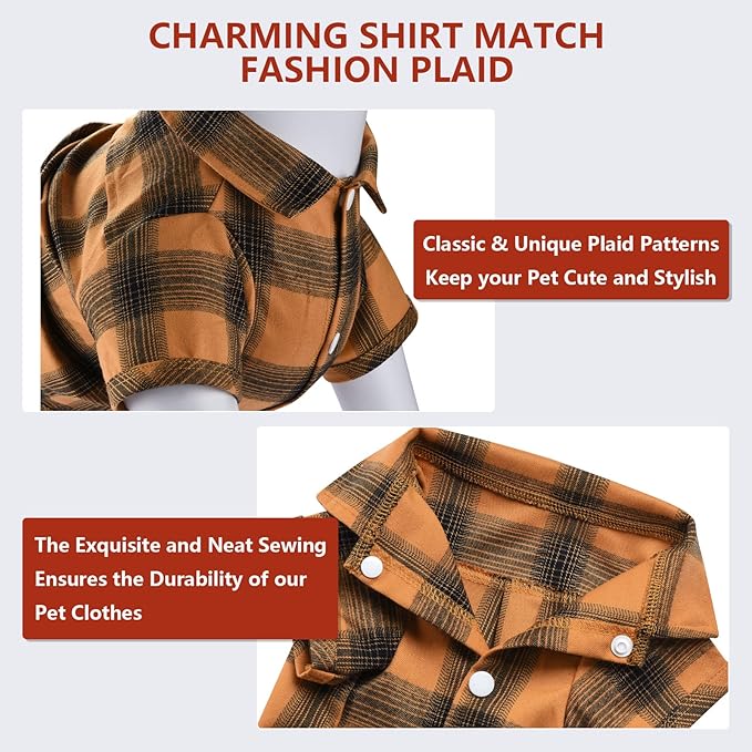 Koneseve Dog Shirt Plaid Dog Clothes for Small Dogs Boy Girl Cat Clothes Soft Puppy Outfit Adorable Pet T-Shirts Kitten Grid Costume Apparel Thanksgiving Christmas Clothing (Yellow; XS/Extra Small)