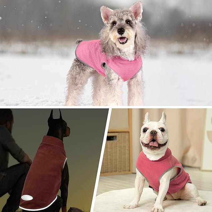 cyeollo 2 Pack Fleece Dog Sweater Vest Dog Sweatshirt Reflective Lightweight Doggie Clothes for Small Dogs Girl Pet Apparel Pink, Fuschia, S