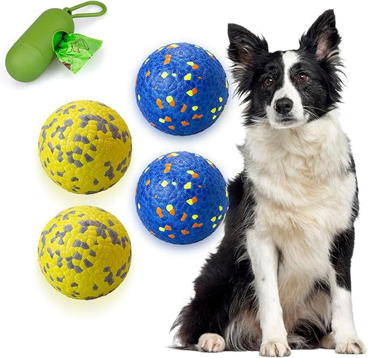 4Pcs Super Bouncy Dog Balls, Fun Indestructible Tennis Balls for Aggressive Chewers, Durable Floating Fetch Toys for Medium and Large Dogs with Lifetime Replacement