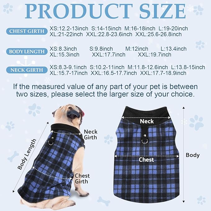Weewooday 4 Pieces Winter Fabric Dog Sweaters with Leash Ring Soft Fleece Vest Pullover Pet Jacket Warm Dog Clothes Coats for Pet Puppy Cats Chihuahua(S(Neck:10.2-11” Chest:13.8-14.7”))