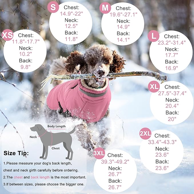 Dogcheer Dog Coat with Harness, Waterproof Dog Jacket Adjustable Winter Coat with Zipper, Christmas Puppy Snow Jacket Fleece Sweater for Small Medium Large Dogs - Light Pink XL