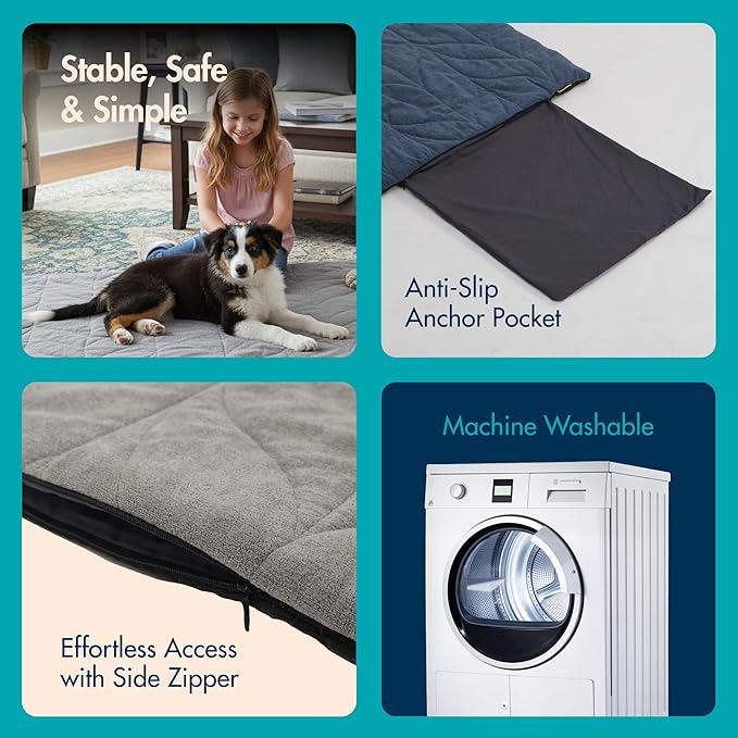 Dog Heating Pad (48"x28") - Waterproof Electric Heated Mat & Pet Bed for Indoor and Outdoor Use, Chew Resistant Cord, Machine Washable Cover with Wheat Pattern Quilting, for Cats and Pets