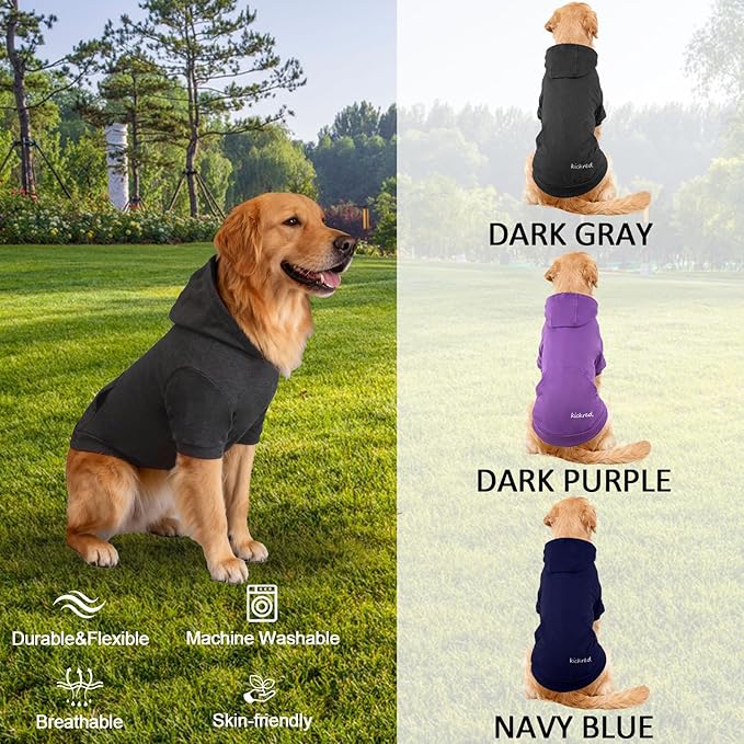 Basic Dog Hoodie Sweatshirts, Pet Clothes Hoodies Sweater with Hat and Leash Hole, Soft Cotton Outfit Coat for Large Medium Small Dogs, Dark Grey (Medium)