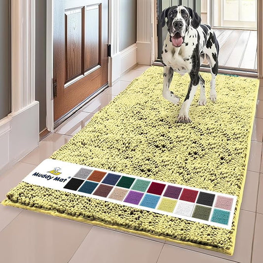 Muddy Mat® Shown on TV – Super Absorbent Door Mat Indoor, Microfiber Quick Dry Chenille Entryway Rug, Non-Slip Front Door Mat, Indoor Mats for Entryway, Machine Washable Pet Rug, Yellow 36"x60"